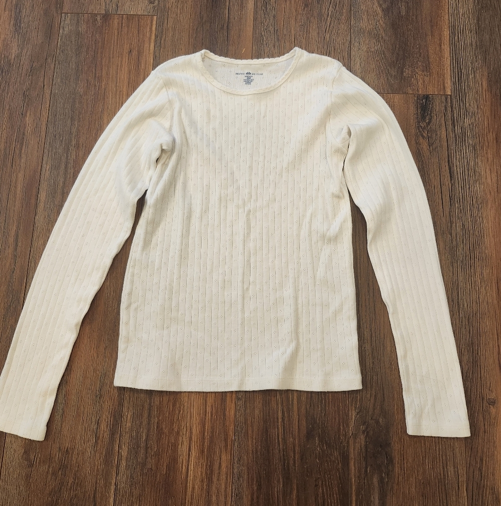 Brandy Melville Scalloped Eyelet Long Sleeve Top - White - S